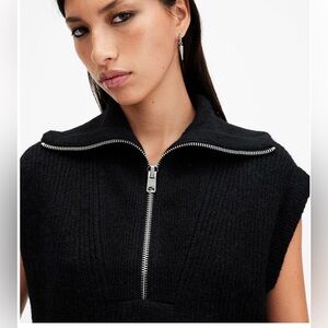 AllSaints Women’s Black Octavia Zip Up Ribbed Knittes Tank Top size XL, NWT